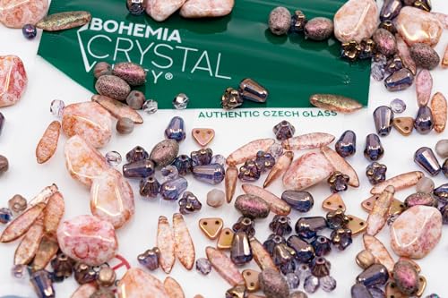 2.1oz (60 g) Mix of Unique Czech Bohemia Glass Pressed Beads, Matte and Glossy, Hand Made, Antique Copper Pink - color: Antique Copper Pink