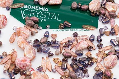 2.1oz (60 g) Mix of Unique Czech Bohemia Glass Pressed Beads, Matte and Glossy, Hand Made, Antique Copper Pink - color: Antique Copper Pink