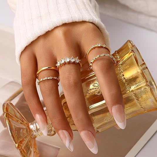 GIGB PBDK Dainty Gold Stackable Rings for Women,Sparkly 14k Gold Plated Cubic Zirconia Thumb Ring Set,Trendy Non Tarnish Wedding Bands Statement Knuckle Rings