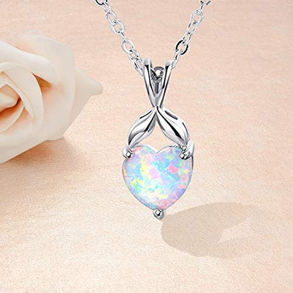 VOLUKA Created Opal/Amethyst/Mystic Topaz Pendant Necklace for Women,18K White/Rose Gold Plated Chain Wedding Engagement Jewelry Gift - color: D-Heart necklace-white gold plated