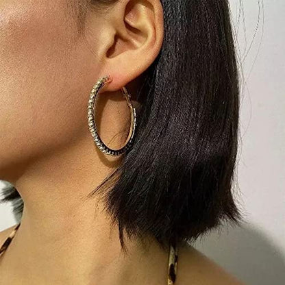 925 Sterling Silver Earrings Large Rhinestone Hoop Earrings Big Cubic Zirconia Hoop Earrings Thin Rhinestones Round Hoop Earrings for Women 20/30/40/50/60/70mm Sparkly Hoops With Crystals for Womens - color: Gold,30/40/50