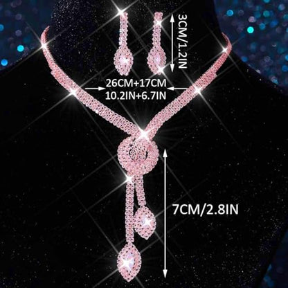 Unicra Silver Rhinestone Bridal Wedding Jewelry Set Crystal Necklace Earrings Sets Formal Prom Costume Jewelry Sets for Women and Brides - color: Rose Gold