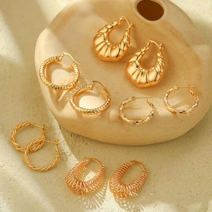Women Hoop Earrings Lightweight 18K Gold Plated Chunky Hoops Earring Daily Jewelry - style: Hoops 5