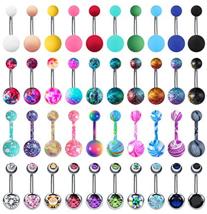 24-50Pcs 14G Stainless Steel Belly Button Rings for Women CZ Screw Navel Bars Body Piercing Jewelry - color: F: 40pcs style 2