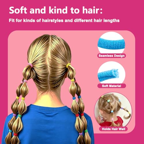 130 Pcs Baby Hair Ties Set, 120 Pcs Small Hair Ties and 10 Pcs Large Hair Ties, Seamless Hair Bands for Girls and Kids Elastic Ponytail Holders (Colorful) - color: Colorful