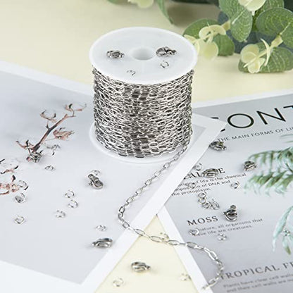 UMAOKANG 10 Meters Silver Steel Small Paper Clip Link Chain with 30 Open Jump Rings 10 Lobster Clasps Bulk for Necklace Choker Jewelry Making - color: Steel Small Paperclip