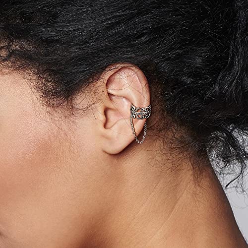 Pierced Owl Celtic Heart Filigree Non-Piercing Cartilage Ear Cuff with Dangling Chain
