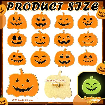 Liliaafar 36 Pieces Halloween Enamel Pins Set Grow in the Dark Halloween Lapel Pins Bulk for Backpacks Clothing Hat Bag Gifts - style: Pumpkin