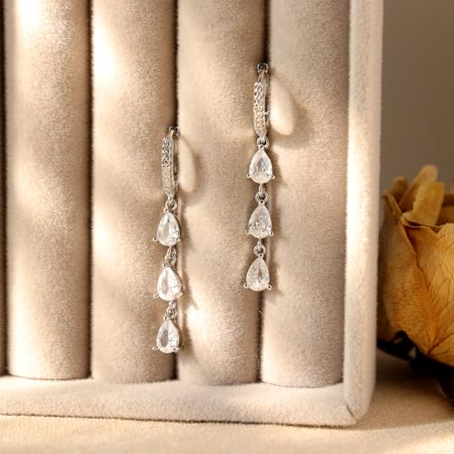 Sonateomber Gold Silver Small Hoop Dangle Earrings for Women, Trendy Dainty Rhinestone CZ Dangling Prom Wedding Leaf Flower Snowflake Butterfly Starfish Fashion Jewelry Gift - color: Silver Teardrop