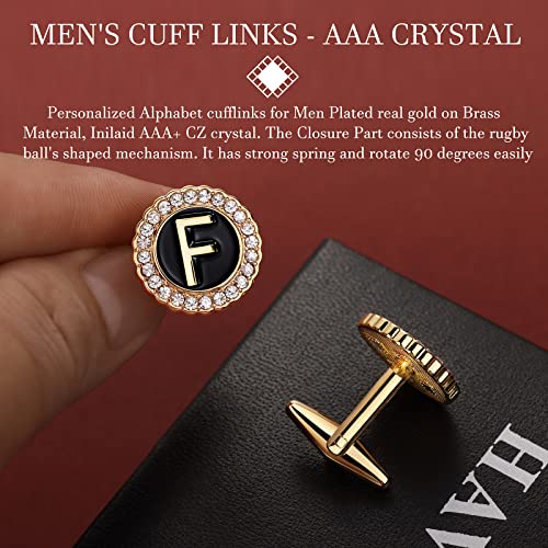 HAWSON Tie Clips, Cufflinks, Tie Tack & Lapel Pins for Men - Suitable for Neckties and French Cuff or Dress Shirt Suits - Jewelry Box Packed, Initials Designed - style: F-4pcs Sets