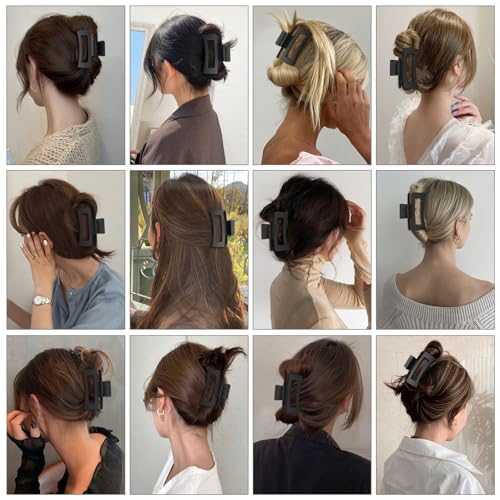 Sisiaipu 3.5 Inch Medium Hair Claw Clips 12 Pcs Square Claw for Thick and Thin Hair Rectangular Rectangle Hair Clips Jaw Clips Bulk Hair Accessories for women and Girls (Black) - color: Black