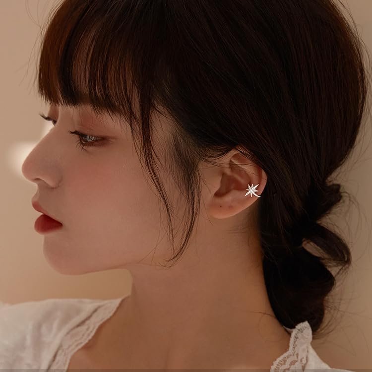 Ear Cuffs Earrings for Women Non Piercing Cartilage Cuff Wrap Clip on Earrings Trendy Pearl Rhinestone Tassel Chain Earrings Jewelry for Women - color: Northstar Ear Cuff