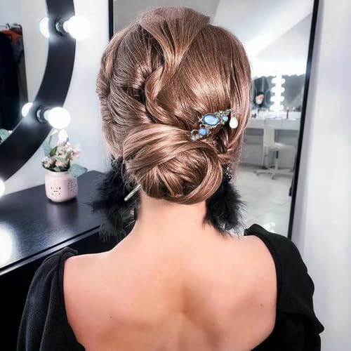 5PCS Star Moon Hair Sticks for Buns Long Hair Chinese Hanfu Asian Vintage Hair Chopsticks Metal Silver Hair Bun Updo Holders Long Hairpins for Women Girls