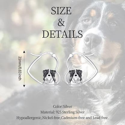 LES OSEWA Dog Animal Earrings Sterling Silver Animal Heart Hoop Dangle Earrings Cute Jewelry Gifts for Women - color: Bernese Mountain Dog