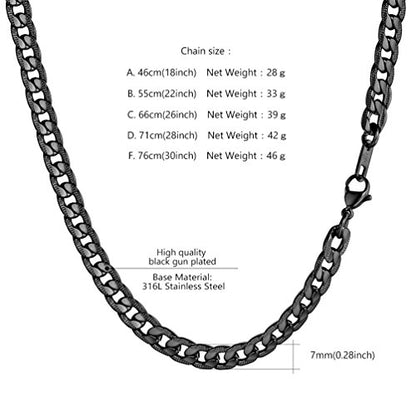 Necklace for Men Stainless Steel Statement Cuban Chain Necklace Gold/Silver/Black Plated 7mm Chain Hip Hop Jewelry 18/20/22/24/26/28/30 Inch - color: 7mm-Black Cuban Chain, size: Length 18 Inch