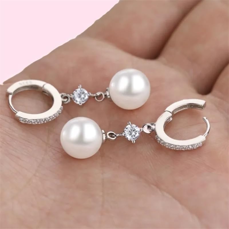 925 Sterling Silver Hook Pearl Dangle Earrings for Women Drop Hook Vintage Earrings Jewelry Birthday Gifts - style: 8mm Pearl