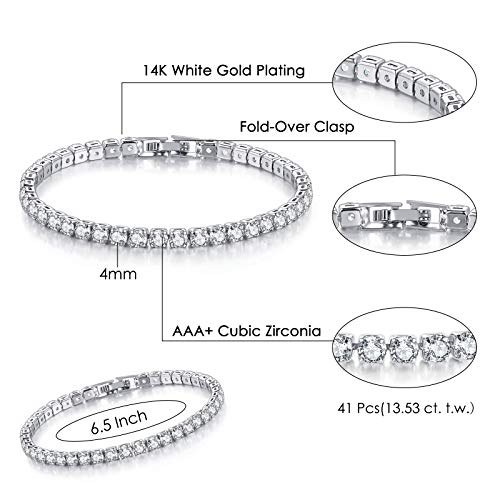 2 Pcs Tennis Bracelets for Women 14K Gold Plated AAA+ Cubic Zirconia CZ Diamond Classic Adjustable Slider Bracelet Fashion Jewelry Wedding Gift Size 6.5-7.5 Inch - color: Silver, size: 6.5 Inches