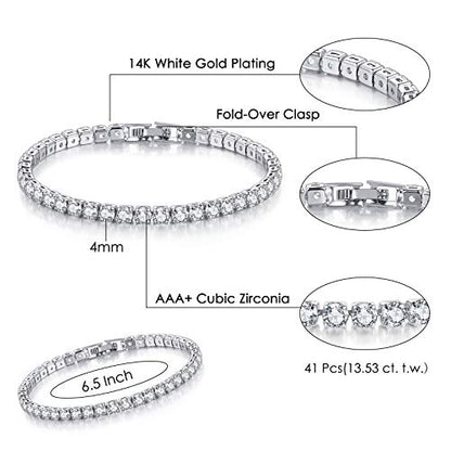 2 Pcs Tennis Bracelets for Women 14K Gold Plated AAA+ Cubic Zirconia CZ Diamond Classic Adjustable Slider Bracelet Fashion Jewelry Wedding Gift Size 6.5-7.5 Inch - color: Silver, size: 6.5 Inches