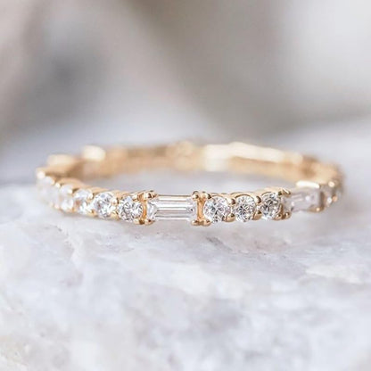 Dainty Eternity Ring Cubic Zirconia Stackable Ring for Women Anniversary Engagement Ring Valentine's Day Gift - color: Gold Color