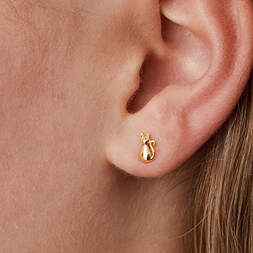 PAVOI 14K Gold Plated Dainty Stud Earrings for Women, Small Piercing Studs | Hypoallergenic Earrings with 925 Sterling Silver Posts - Bar, Dot, Heart, Triangle, Star & Cat Stud Earrings - style: Cat