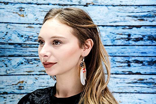 Aloha Earrings-Clip On Real Feather Earrings-Dangle Clip On Earrings Tassel Long Clip Earrings Bohemian - color: White Feathers