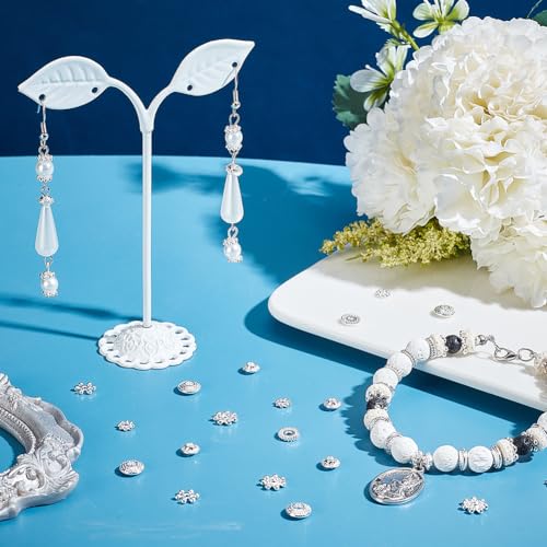 PH PandaHall 300PCS 6 Styles Metal Spacer Bead, Silver Alloy Daisy Beads Bicone Flower Beads Flat Rondelle Snowflake Loose Beads Charms for Bracelet Necklace Earring Jewelry Making Supplies - color: Silver