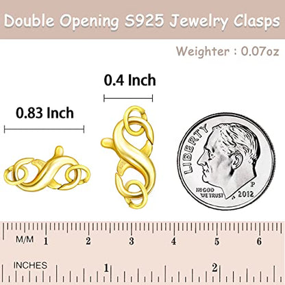 Dailyacc S925 Double Opening Lobster Clasp Sterling Silver and Gold Necklace Bracelet Extender Clasps and Closures for DIY Jewelry - color: Gold 3Pcs, size: 21mm × 11mm