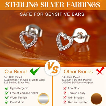 SAILIMUE Hypoallergenic Sterling Silver Stud Earrings for Women Men | Brilliant Heart Knot Round Cubic Zirconia Earring Studs for Sensitive Ears Gold Silver Tone - color: silver-D