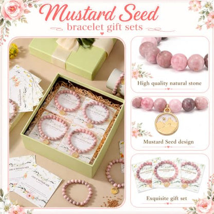 12 Set Religious Gift for Her God Is Within Her She Will Not Fall Mustard Seed Natural Stone Beads Bracelet with Cards Bible Verse Bracelet Gift for Women Sister