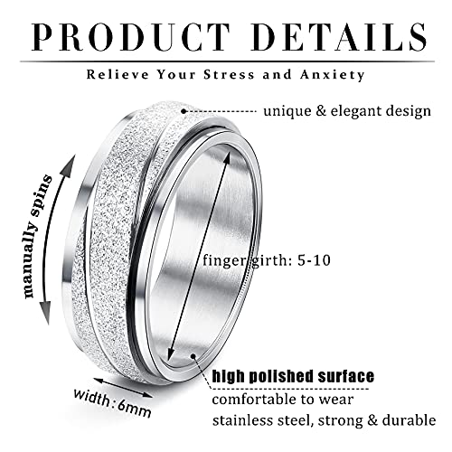 Magitaco Stainless Steel Spinner Rings Fidget Band Rings Moon Star Flower Butterfly Anxiety Rings for Women Men - color: Sand Blast