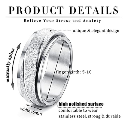 Magitaco Stainless Steel Spinner Rings Fidget Band Rings Moon Star Flower Butterfly Anxiety Rings for Women Men - color: Sand Blast