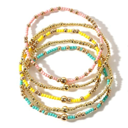 Stack Small Seed Bead Bracelets Set for Women, Boho Handmade Colorful Stretch Accessories Jewelry, Summer Beach Daily Wear Holiday Friendship Gift - color: Green