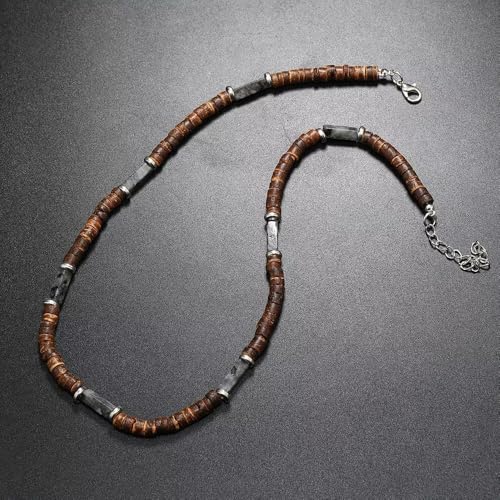 Handmade Wooden Beads Choker Necklace for Men Women Bohemian Coconut Beaded Surfer Necklace Hawaiian Summer Beach Jewelry - color: Grey