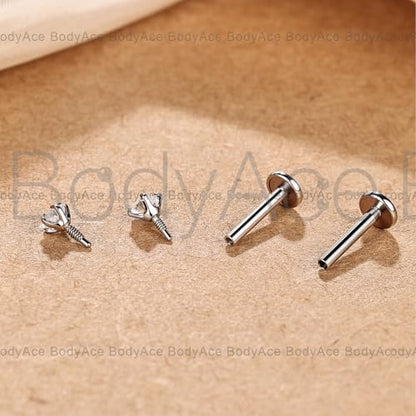 Long Internally Threaded Tragus Piercings 16G 18G 20G Medusa Lip Jewelry Surgical Steel Flat Back Earrings Cartilage Helix Studs Nose Rings Monroe Labret Stud - color: 16G(1.2mm);Length:6mm