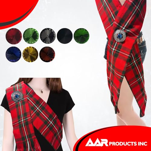 AAR Scottish Ladies Kilt Fly Plaid Brooch with Stone 2"/Highland Shawl Brooches - color: Sky Blue