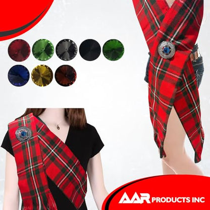 AAR Scottish Ladies Kilt Fly Plaid Brooch with Stone 2"/Highland Shawl Brooches - color: Sky Blue