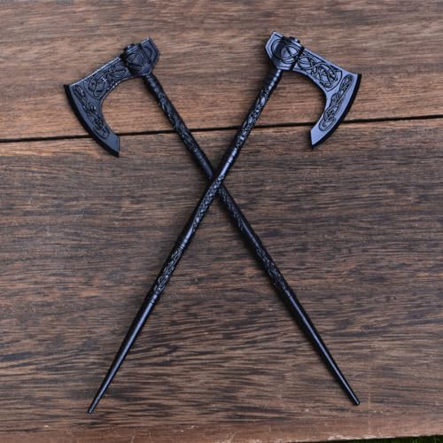 2PCS Retro Viking Axe Hair Sticks – Black Metal Hairpins for Women, Gothic Hair Accessories for Thick Hair, Halloween & Renaissance Festival (ZRTL21) - color: ZRTL21
