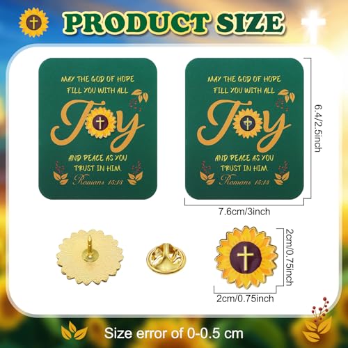 Sayglossy 30 Sets Sunflower Pins on Card Bulk Religious Joy Faith Sunflower Pins with Card Gifts Religious Christian Bible Verse Lapel Pin with Cards for Church Gift - style: Sunflower