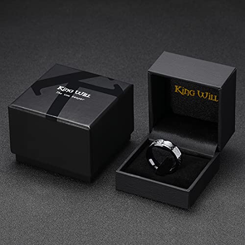 King Will 8mm Mens Tungsten Wedding Rings Carbon Fiber Plaid Inlaid Polished - color: Black-Grey Fiber, size: 15