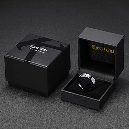 King Will 8mm Mens Tungsten Wedding Rings Carbon Fiber Plaid Inlaid Polished - color: Black-Grey Fiber, size: 7