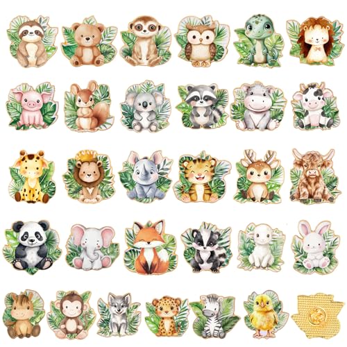 30/60 Pcs Cute Enamel Pins Bulk Plant Flower Animal Halloween Gothic Fall Pumpkin Cartoon Lapel Pin Brooches Jewelry Gift for Backpack Clothes Hats Accessories - style: Jungle Animals