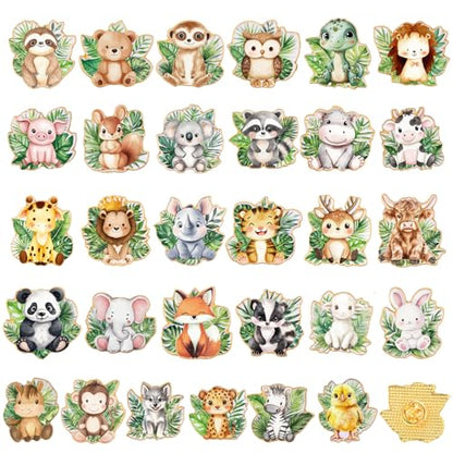 30/60 Pcs Cute Enamel Pins Bulk Plant Flower Animal Halloween Gothic Fall Pumpkin Cartoon Lapel Pin Brooches Jewelry Gift for Backpack Clothes Hats Accessories - style: Jungle Animals