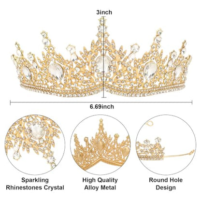 Casoty Gold Crystal Tiaras and Crowns for Women, Rhinestone Queen Headband Bridal Headpieces for Wedding Birthday Prom Quinceanera Pageant Party - color: Gold