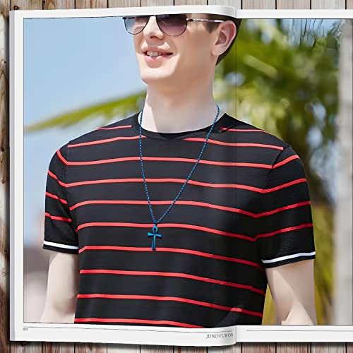 JUNOVUROS 18 to 28 Inches Rolo Chain Ancient Ankh Cross Pendant Necklace for Men Women Boys Girls 316L Stainless Steel with Large And Medium Sizes - color: H-Blue/Size:1.77 '' * 0.98 ", style: 26 Inches