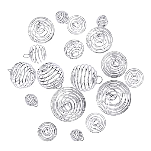 LiQunSweet 40Pcs 4 Sizes Iron Wire Pendants Spiral Bead Cage Pendants Charms Round for Necklace Earrings Jewelry Making and Crafting - 15x14mm - color: Cage Charms_4 Sizes_Silver Color