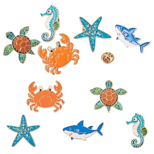 Pandahall 5Pcs Ocean Animal Cute Alloy Enamel Brooches Cartoon Marine Life Badges Turtle Whale Lapel Pins Brooch for DIY Clothes Backpack Hats Craft
