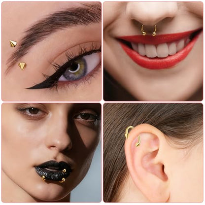 Telooco 8 Pcs 16G Septum Rings Surgical Steel Horseshoe Nose Ring Hoop Eyebrow Lip Navel Piercing Ring Earrings Septum Piercing Jewelry for Women Men 6/8/10/12mm (Black) - color: Gold