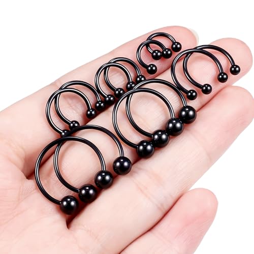 16G Septum Rings Surgical Steel Nose Septum Horseshoe Hoop Earring Eyebrow Tragus Helix Lip Piercing Jewelry Nipple Rings for Women Men 6mm 8mm 10mm 12mm 14mm 16mm - color: black,ball