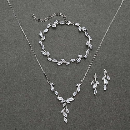 SWEETV Jewelry Set for Women, Cubic Zirconia Marquise Vine Cluster Bridal Earrings and Necklace Set, Bridal Jewelry Set for Wedding Prom - color: S09 Silver
