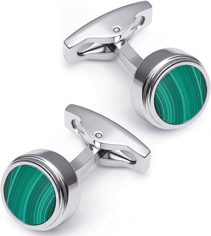 Cufflinks for Men, Stainless Steel Tuxedo Cuff Links Classic | Stainless Steel, 0.5 inch Lead-Free and Nickel-Free, groom Wedding Business Party, Gift for boyfriend Husband father - color: Green